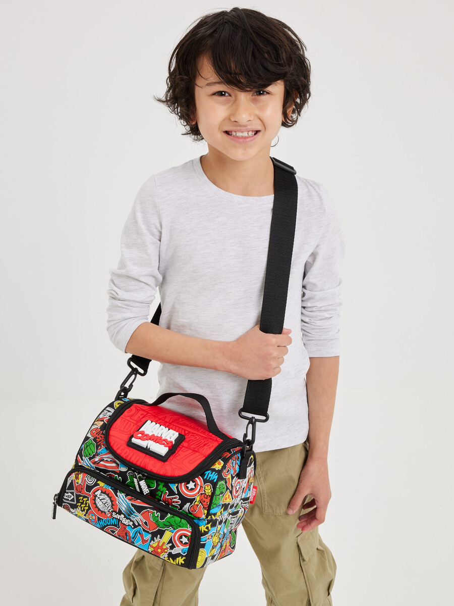 marvel large double compartment lunchbox with strap