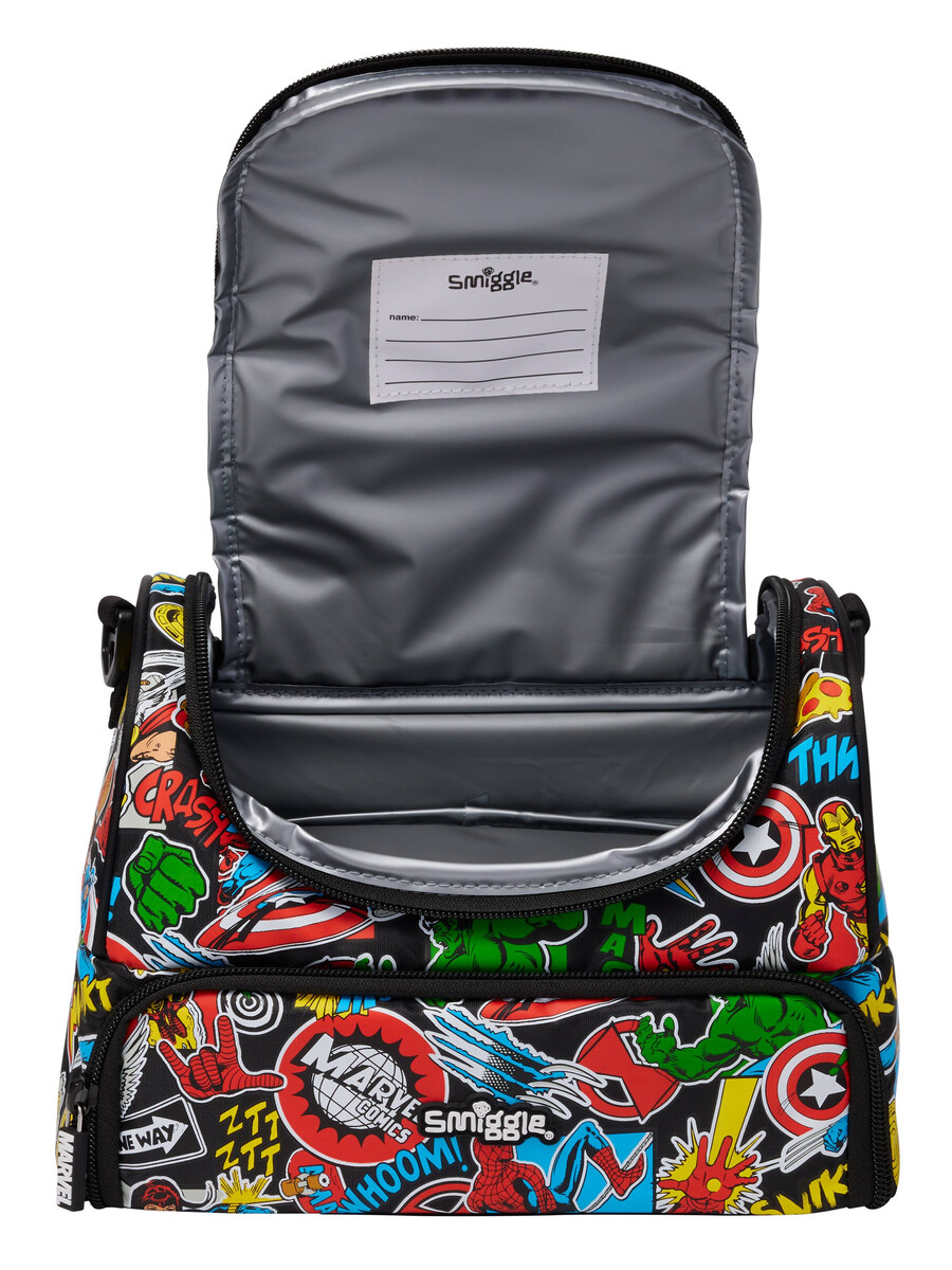 marvel large double compartment lunchbox with strap