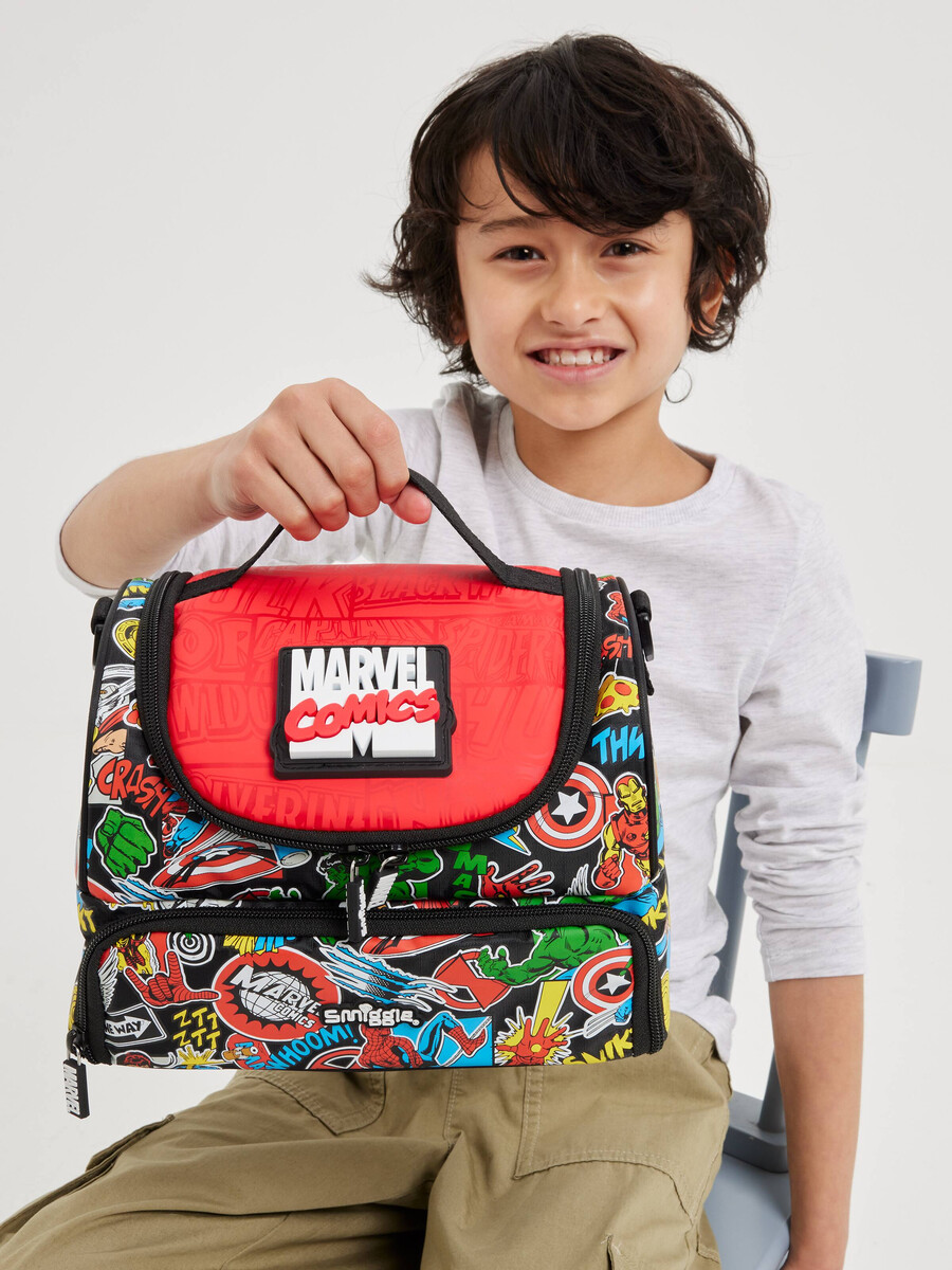 marvel large double compartment lunchbox with strap