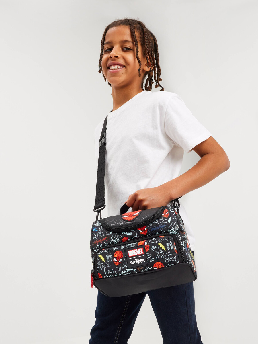 spider-man double pocket lunchbox with strap