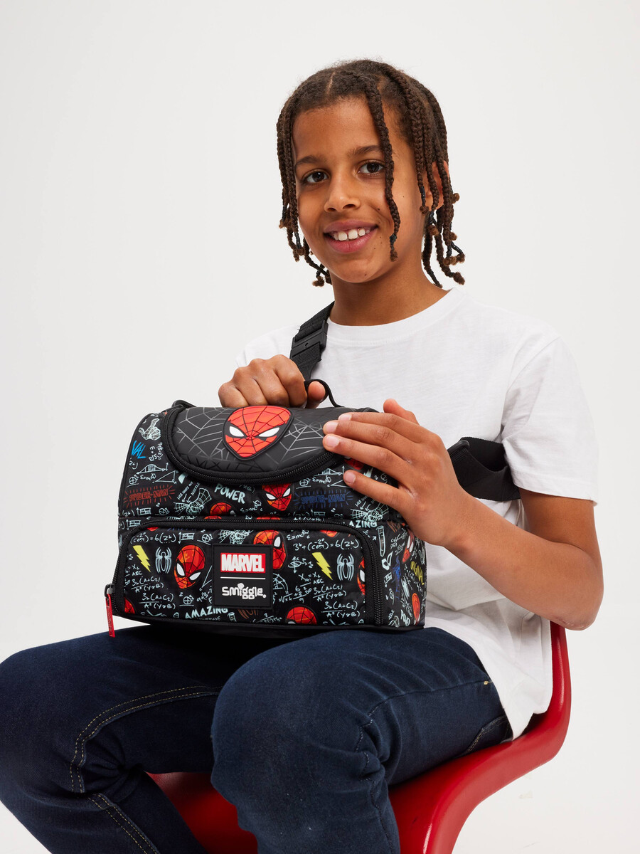 spider-man double pocket lunchbox with strap