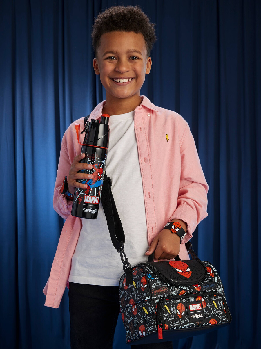 spider-man double pocket lunchbox with strap